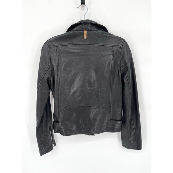 Mackage Black Miela-N Belted Lambskin Leather Moto Motorcycle Biker Jacket XS - Picture 2 of 10